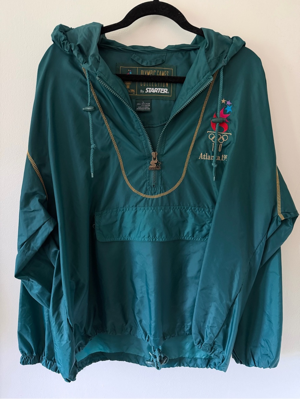 Vintage 1996 Atlanta Olympics Starter Windbreaker Jacket Green Pullover Size L - Picture 2 of 4